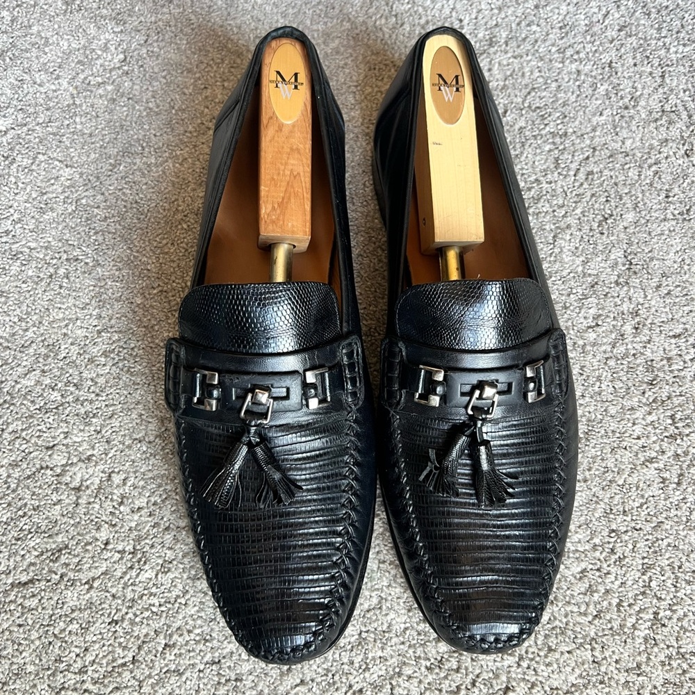 Mezlan 1968 Cafaro Men’s 10 Black Tassel Dress Slip On Genuine Lizard Loafers
